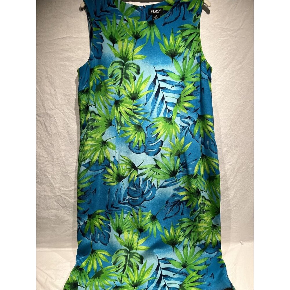 Grace 100% Silk DRESSESβ SLEEVELESS Lined SUNDRESS GREEN Floral Hawaiian
